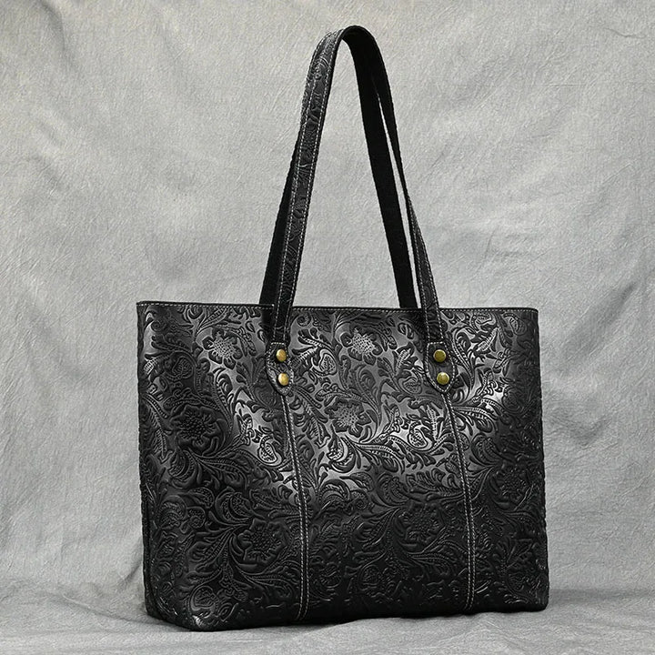 Vintage Floral Embossed Leather Tote