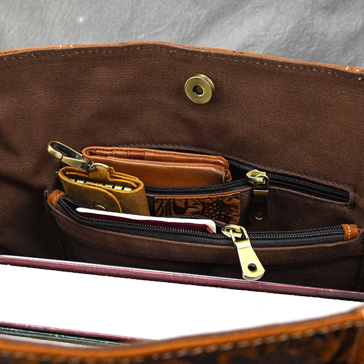 Vintage Floral Embossed Leather Tote