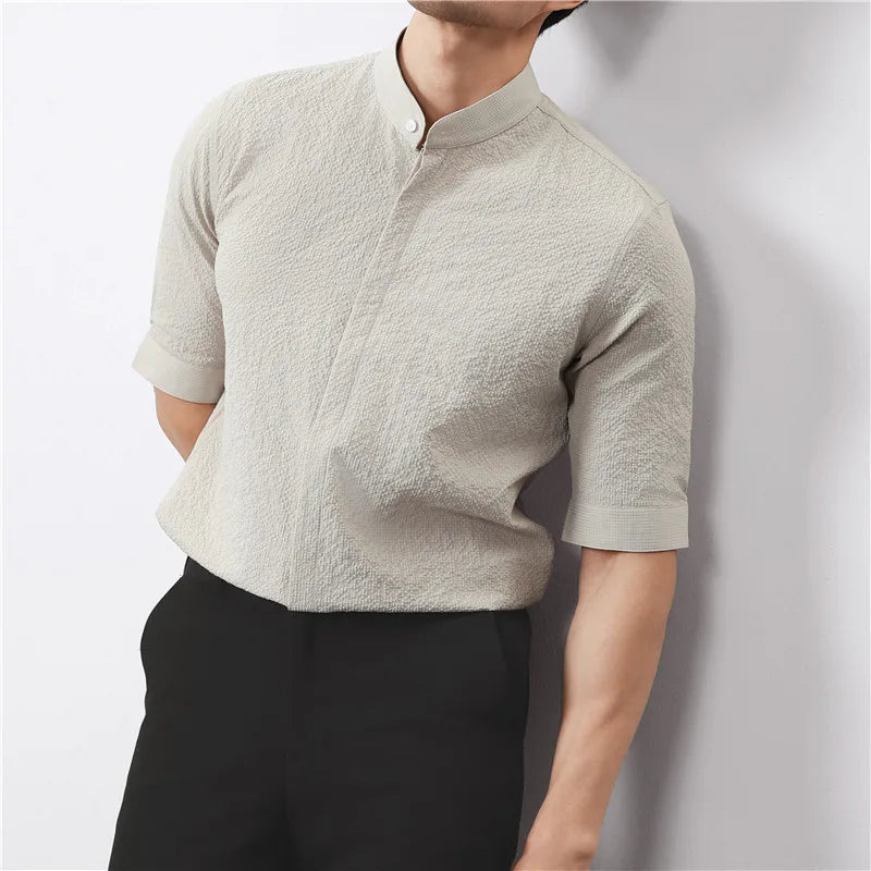 Kyoto Woven Band Collar Shirt