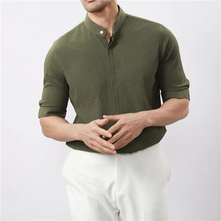 Kyoto Woven Band Collar Shirt