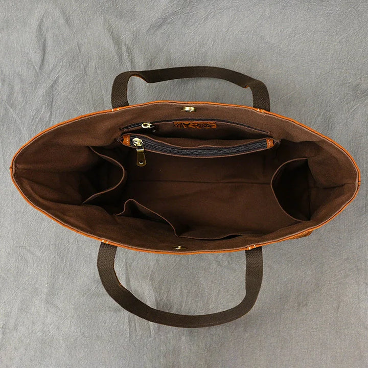 Vintage Floral Embossed Leather Tote