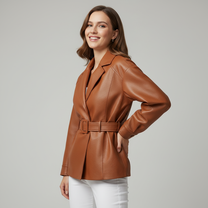Bianca Belted Genuine Leather Jacket